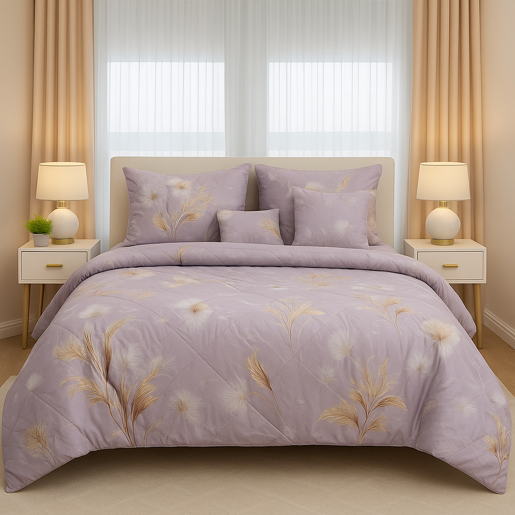 Elegant 7-Piece Lavender Comforter Set – Soft Floral Bedding for a Modern Cozy Bedroom
