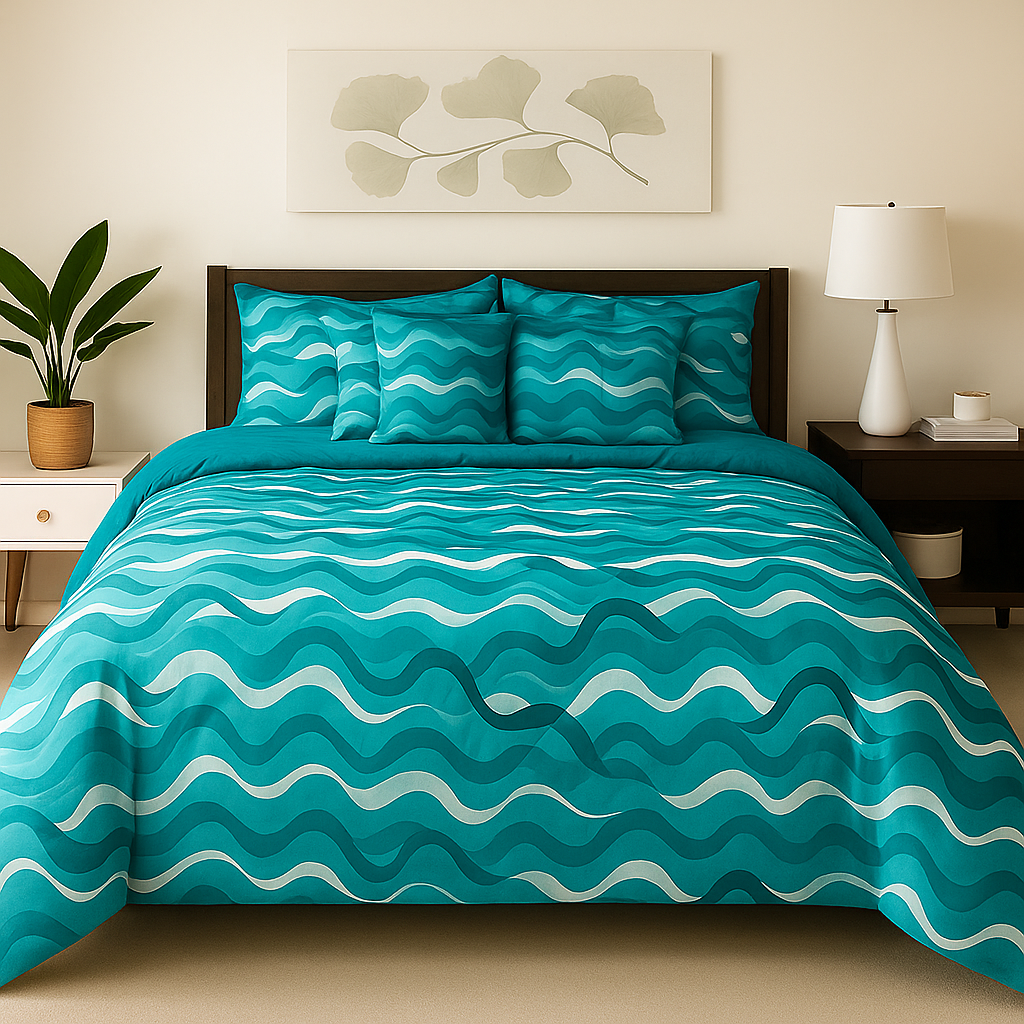 7-Piece Ocean Wave Comforter Set – Teal & Aqua Blue | Soft Microfiber Bedding Collection