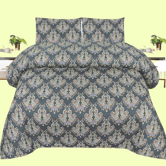 Royal Grey Damask Bedding Set – Premium Cotton Duvet Cover with Classic Ornate Patterns