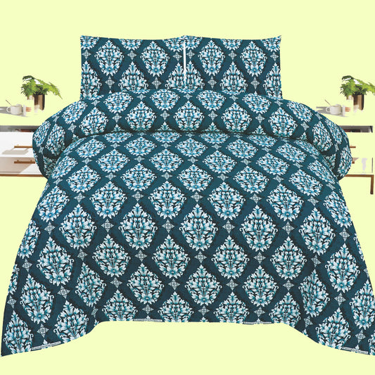 Blue Royale Damask Bedding Set – Premium Cotton Bedsheet with Classic Floral Patterns