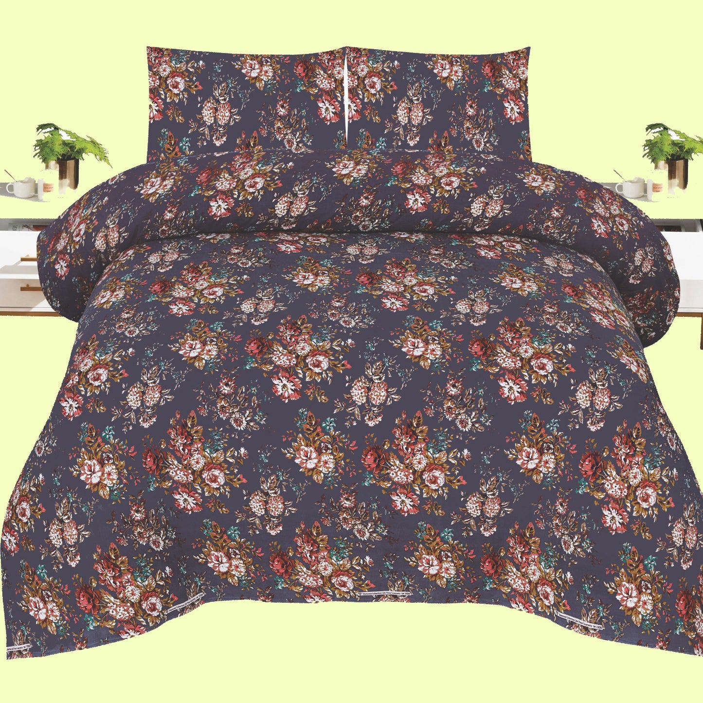 Midnight Bloom Floral Bedding Set – Elegant Cotton Bedsheet with Rich Multicolor Flower Patterns