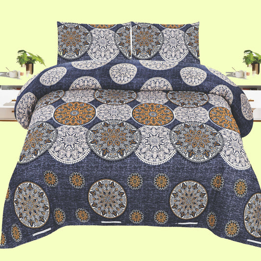 Royal Mandala Cotton Bedding Set – Elegant Blue and Gold Printed Bedsheet for Luxurious Bedrooms