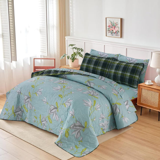 Blue Floral 7PC Bedding Set | Elegant Comforter Set | King Size Bed Set