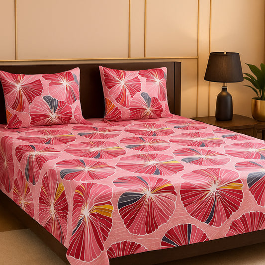 Pink Floral Bedsheet with Bold Petal Design – Soft Cotton Feel | Elegant Modern Bedroom Decor